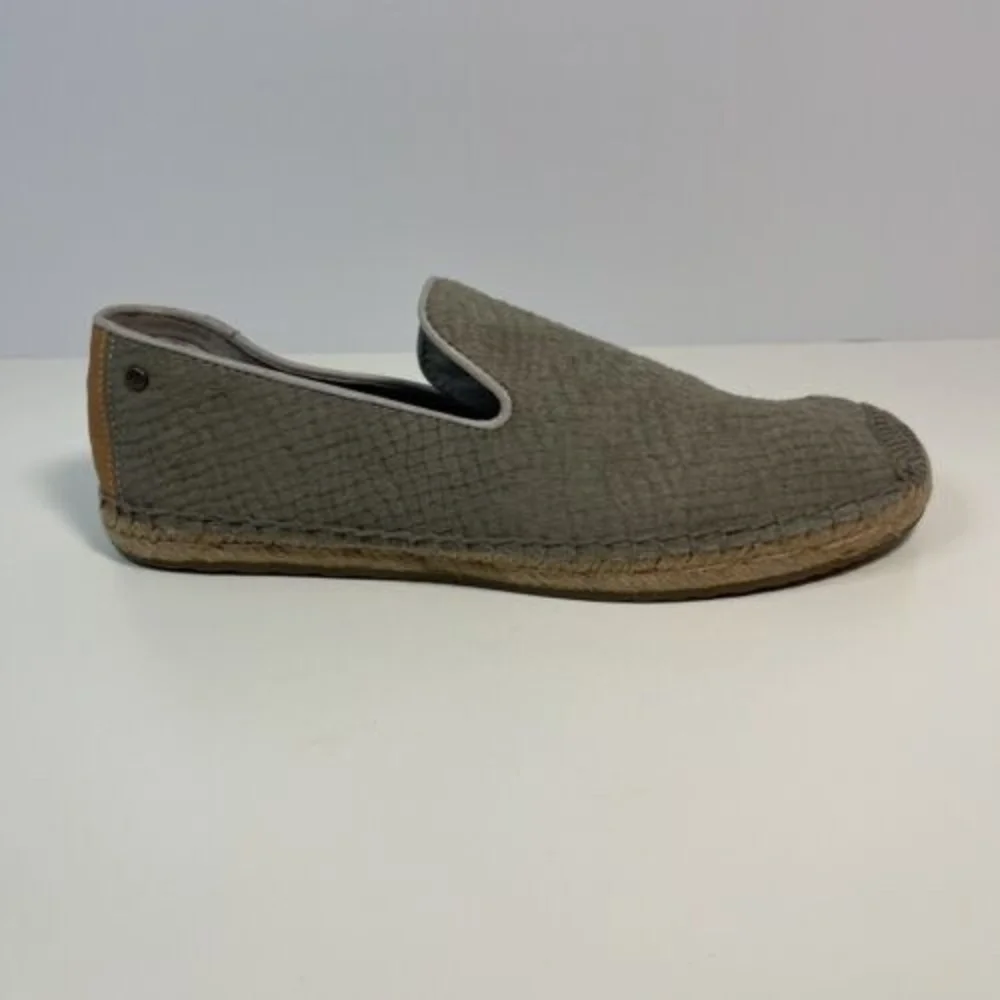 UGG Gray Leather‎ Espadrille Flats Womens Size 7 Calf Hair Beige Slip-On 1007150